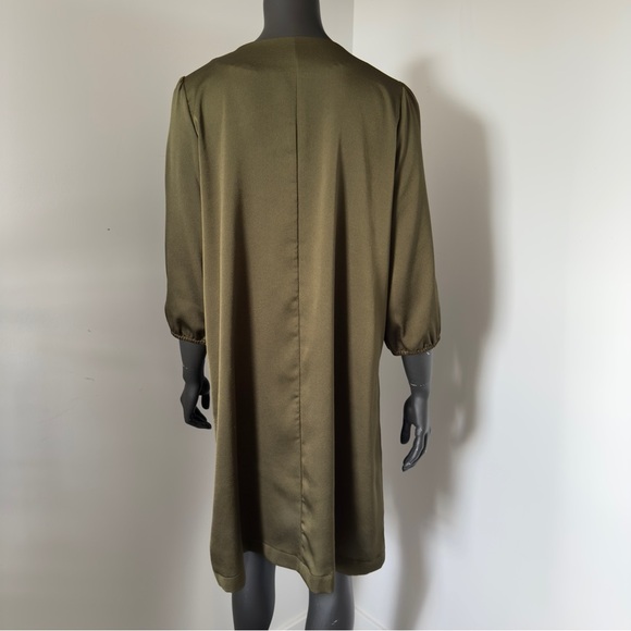 Saint Tropez Olive Green Long Sleeve V-Neck Shift Dress Size L - Picture 8 of 8